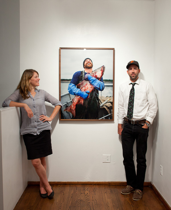 John and Jessica Trippe with Corey Arnold picture Ben and King from solo show at Fecal Face Dot Gallery in San Francisco, Fish-Work, Graveyard Point.